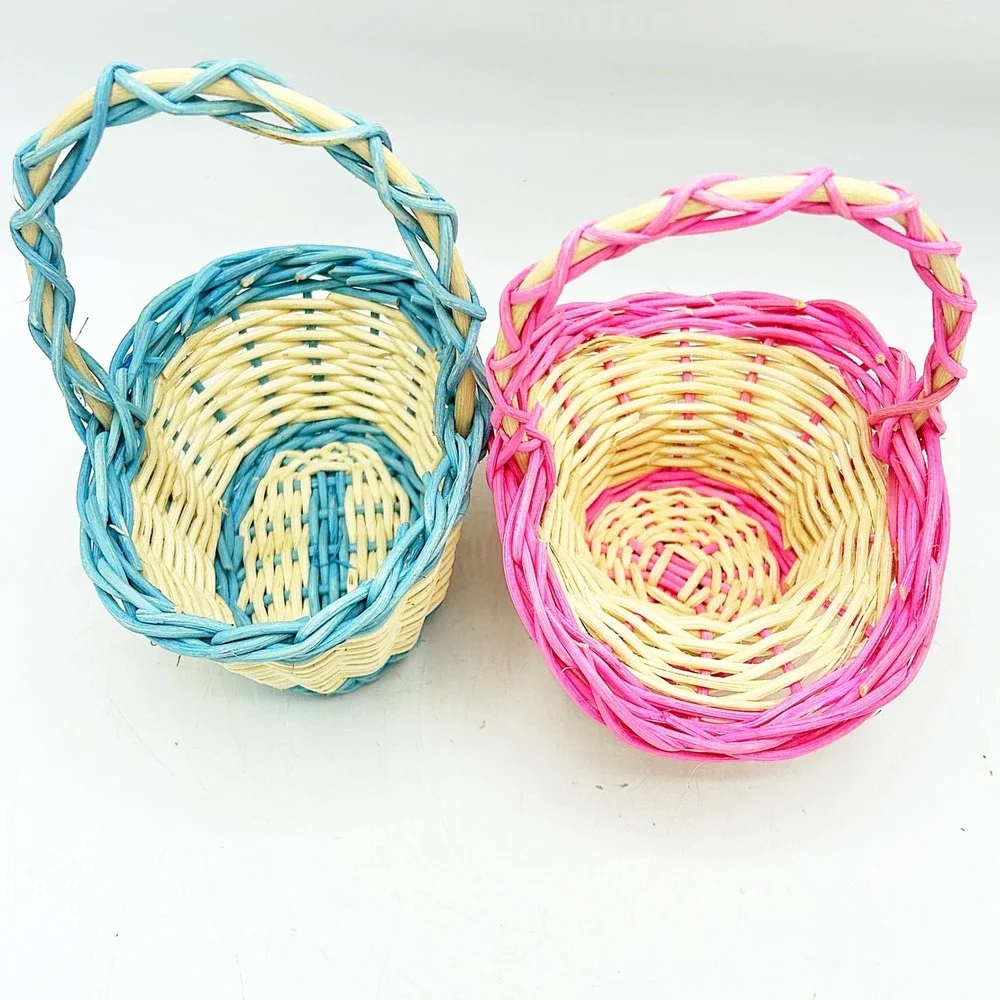 Set of 2 Mini Wicker Easter Baskets Pink Blue